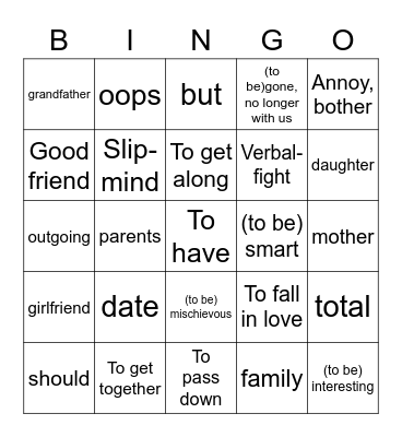 Master ASL Unit 4: Family & Friends Bingo Card