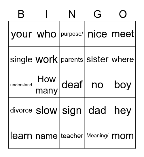 Lifeprint 1 & 2 Bingo Card