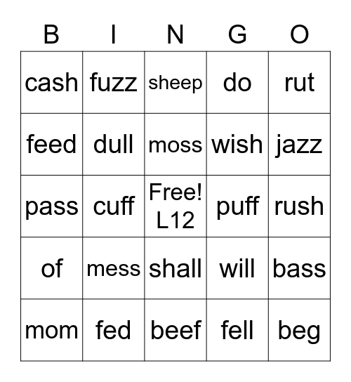 Level 12 Bingo Card