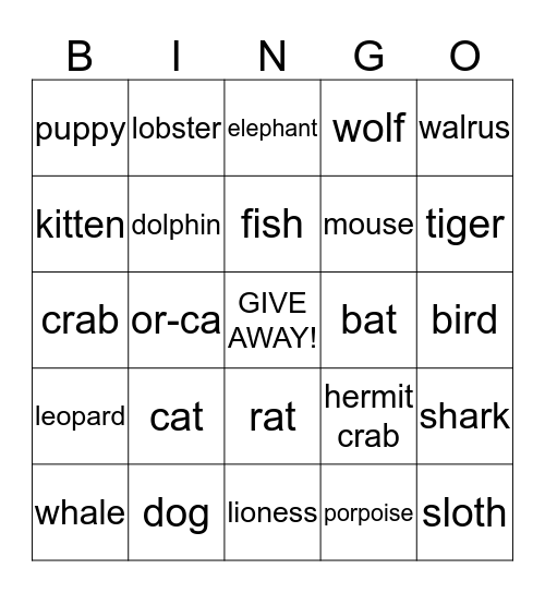 animal fun! Bingo Card