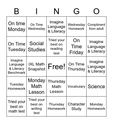 Assignments 12/6-12/10 Bingo Card