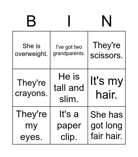 Bingo - revision Bingo Card