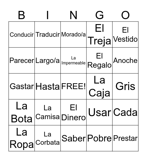Spanish Bingo Card