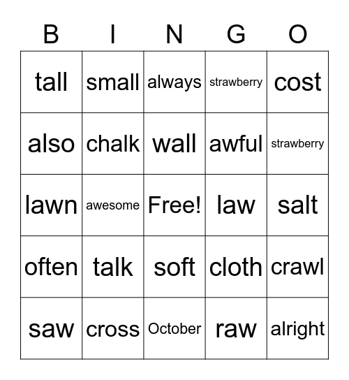 Spelling 2.10 Bingo Card
