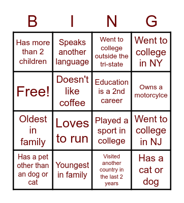 Summit High School Staff Bingo Card