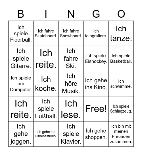 Thema: Hobbys und Freizeit Bingo Card