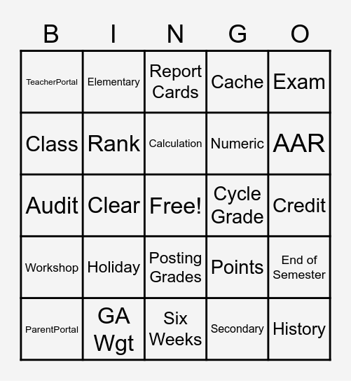 ASCENDER Workshop Bingo- End of Semester Edition Bingo Card