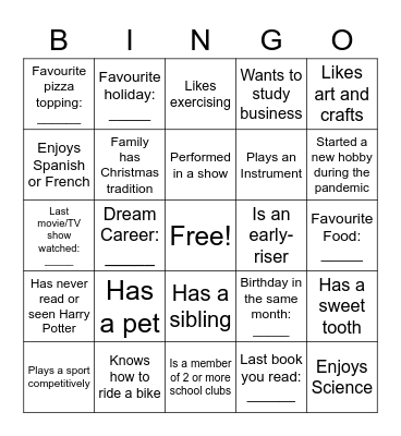 Find out how many things you and your partner have in common has Bingo Card