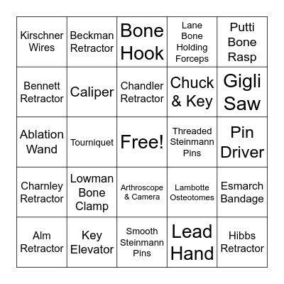 Surgical Tech Loteria Bingo Card