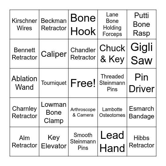 Surgical Tech Loteria Bingo Card