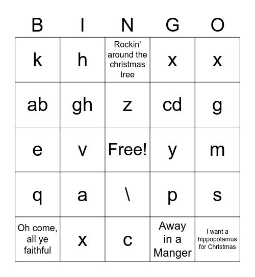 Christmas song bingo Card