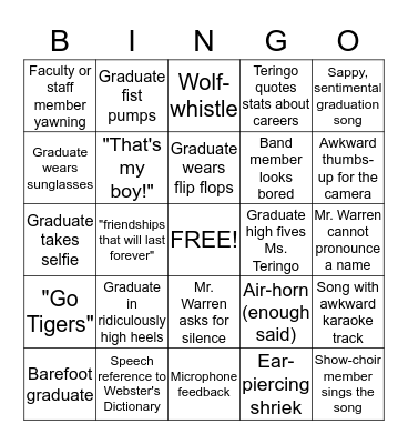 Grace's High School Graduation Bingo Card