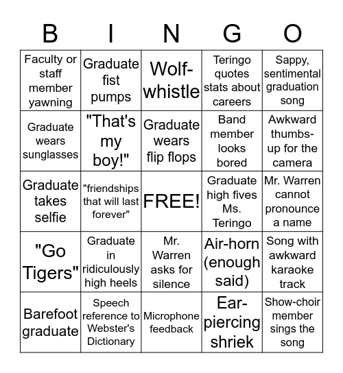 Grace's High School Graduation Bingo Card