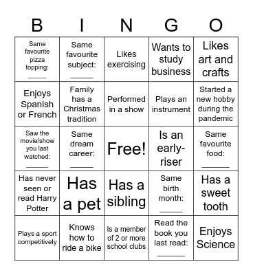 Find someone who/with Bingo Card