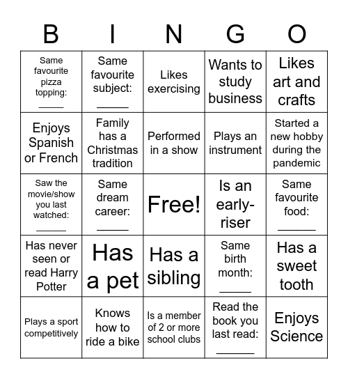 Find someone who/with Bingo Card