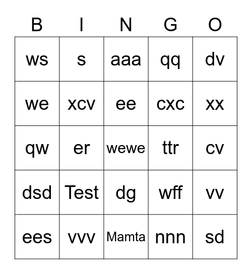 Mamta Bingo Card