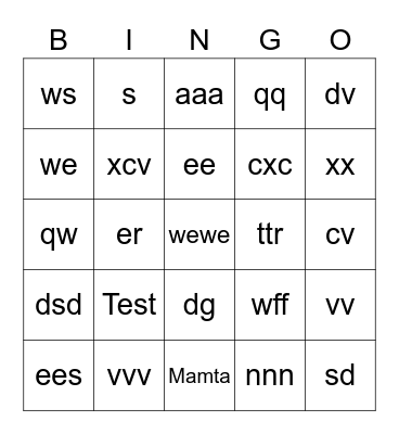 Mamta Bingo Card