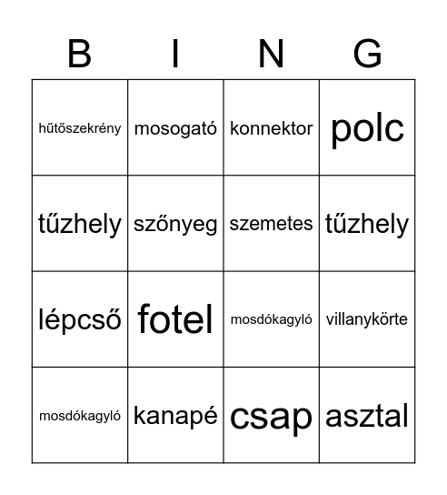 das Möbel [des Möbels; die Möbel] Bingo Card