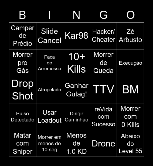 Bingo Warzone Bingo Card