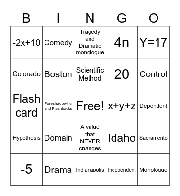 EXAM Prep Round 1 Bingo Card