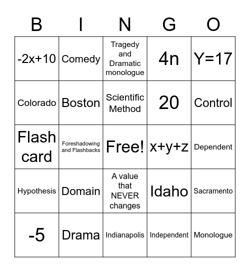 EXAM Prep Round 1 Bingo Card