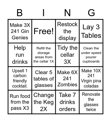 Bar Bingo Card