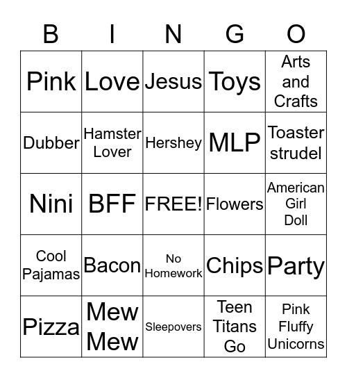 WHAT JAYDEN LOVES Bingo Card