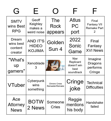 The Game Awards 2021 Bingo Card