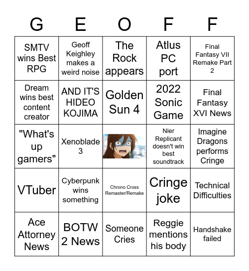 The Game Awards 2021 Bingo Card