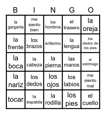 EL CUERPO Bingo Card