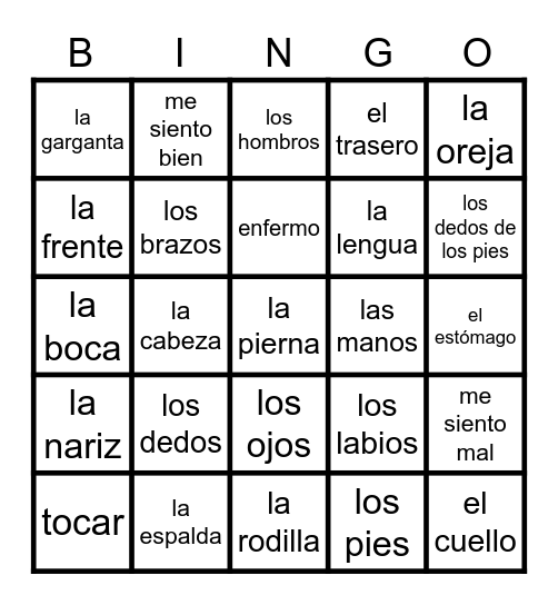 EL CUERPO Bingo Card