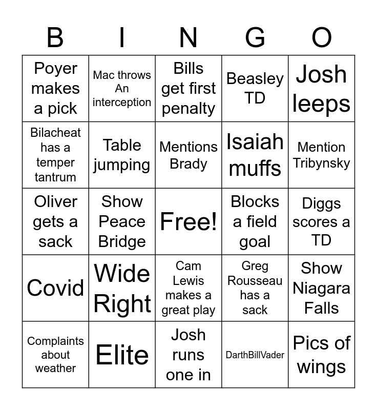 Buffalo Bills Bingo Card