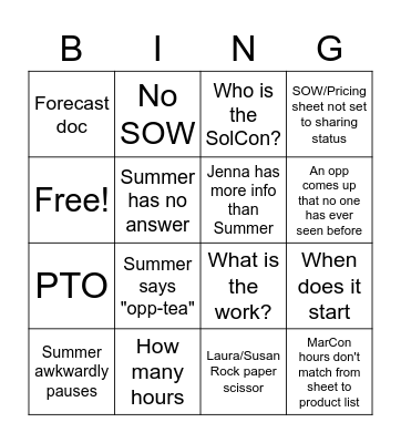 Staffing Sync Bingo Card