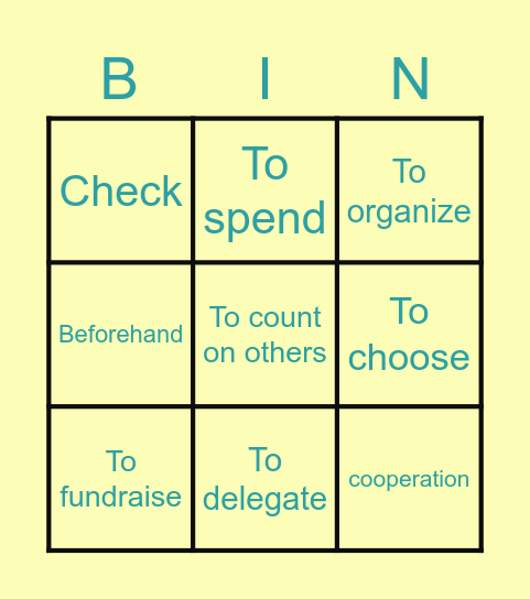 Organización para hacer un proyecto! Bingo Card