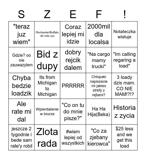 Szefuncio Bingo Card