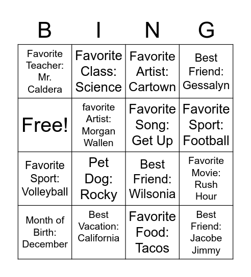 Untitled Bingo Card