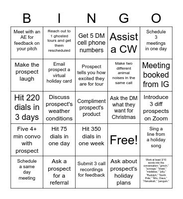 DECEMBER DASH Bingo Card