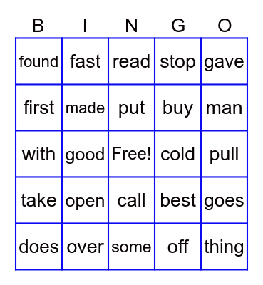 Sight Words Level -D Bingo Card