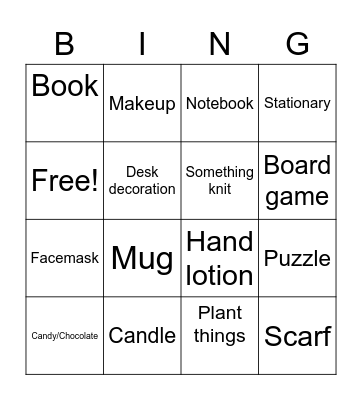 Presents Bingo Card