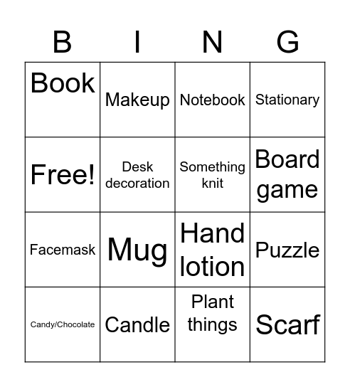 Presents Bingo Card
