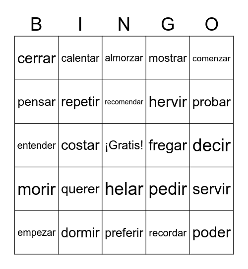 Stem-changers Bingo Card