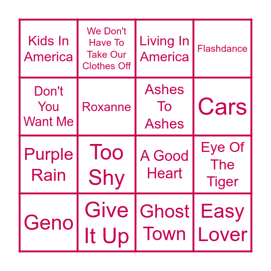 BACK TO THE 80s Bingo Card