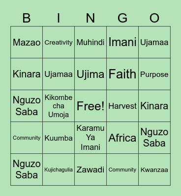 BOLD Kwanzaa Bingo Card