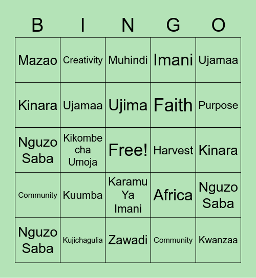 BOLD Kwanzaa Bingo Card