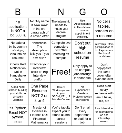 SOM Career Bingos Bingo Card