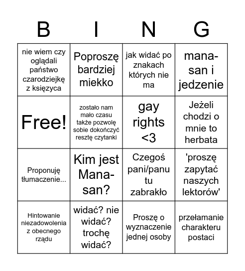 Nowak sensei Bingo Card