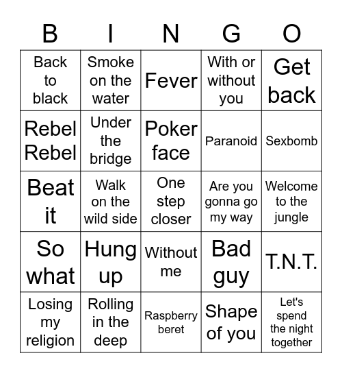 RnR Bingo 21 Bingo Card