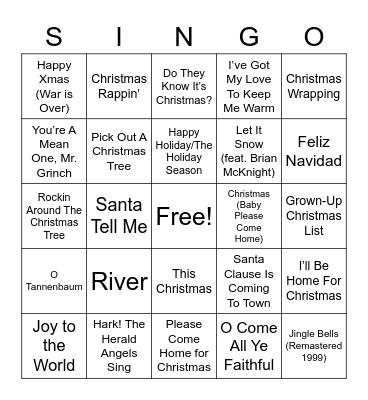 Holiday Singo Bingo Card
