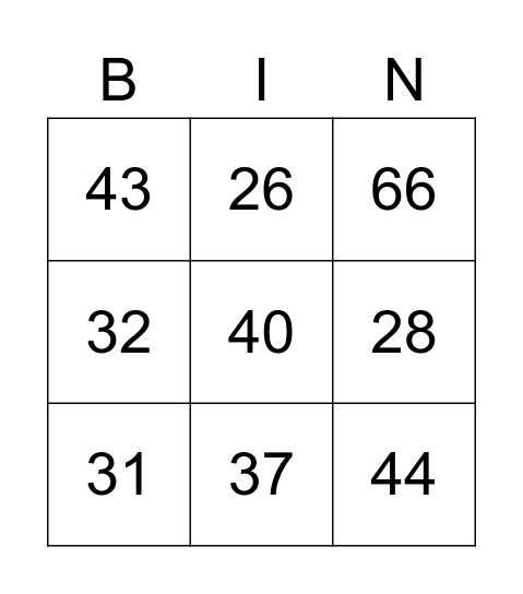 Les chiffres de 21 à 69 Bingo Card