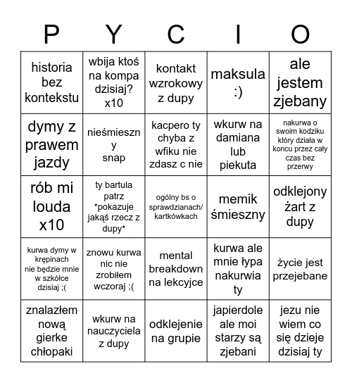 Pyciulek Bingo! Bingo Card